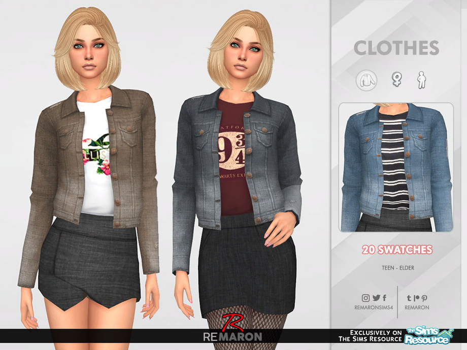 F Denim Jacket 02 by ReMaron at TSR » Sims 4 Updates
