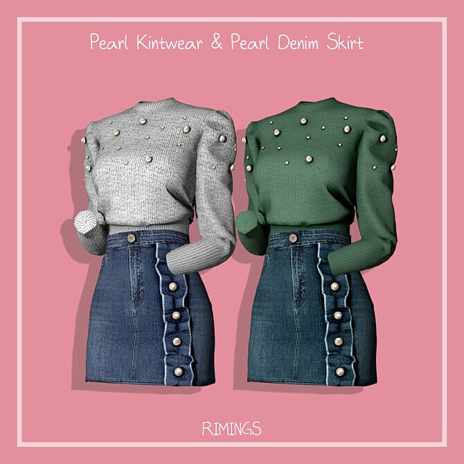 Sims 4 Pearl Knitwear & Denim Skirt at RIMINGs