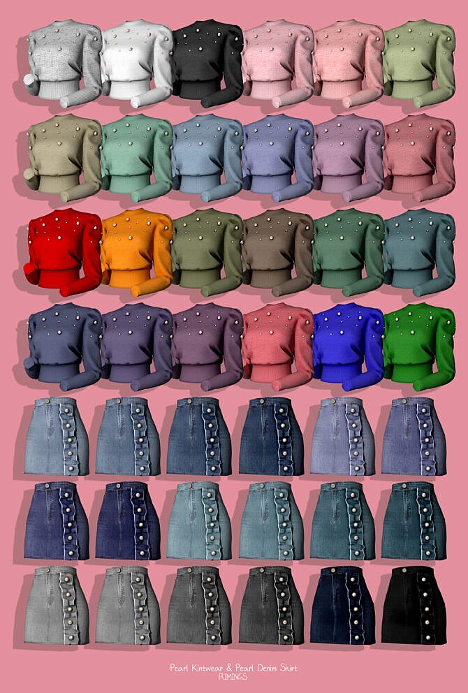 Sims 4 Pearl Knitwear & Denim Skirt at RIMINGs