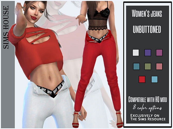 Sims 4 Womens jeans unbuttoned by Sims House at TSR