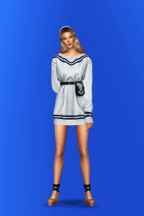Sims 4 V Neck Sweater Dress with Waist Bag at Gorilla