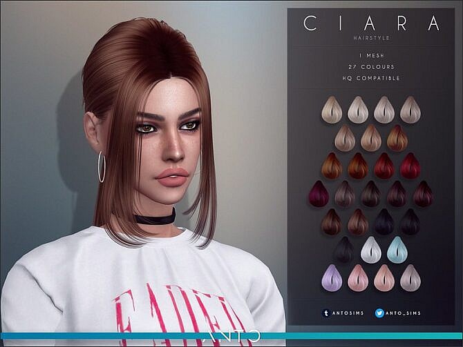 Sims 4 Ciara tail with bangs hair by Anto at TSR