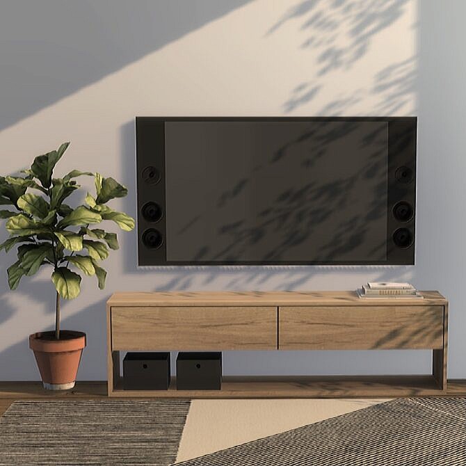 Sims 4 Nordic TV Bench & Rug at Heurrs