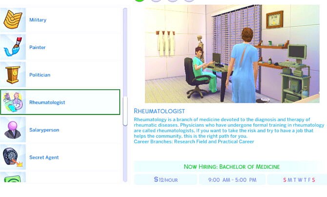 Sims 4 The Ultimate Rheumatologist Career by MiraiMayonaka at Mod The Sims 4