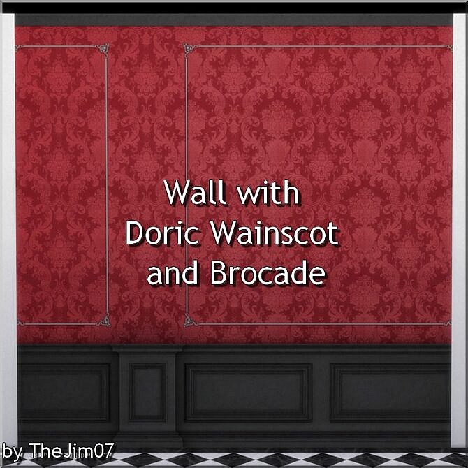 Sims 4 Wall with Doric Wainscot and Brocade by TheJim07 at Mod The Sims 4