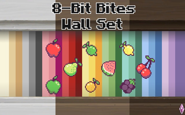 Sims 4 8BitBites Pixel Art Fruit Wallpaper Set by GenericFan at Mod The Sims 4