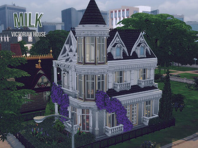 Sims 4 Milk white victorian house by GenkaiHaretsu at TSR