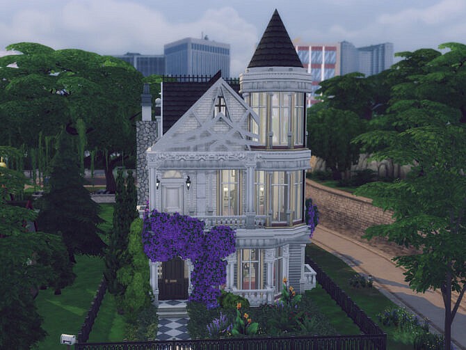 Sims 4 Milk white victorian house by GenkaiHaretsu at TSR