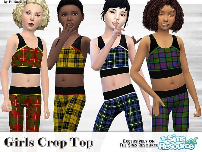 Sims 4 Girls Tartan Sporty Crop Top by Pelineldis at TSR