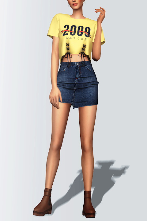 Sims 4 Unbalanced Denim Mini Skirt at Gorilla