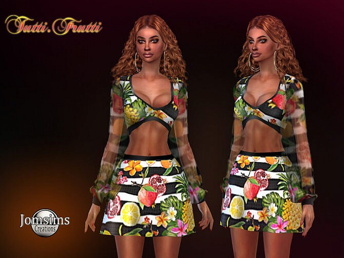 Sims 4 Tutti frutti dress by jomsims at TSR