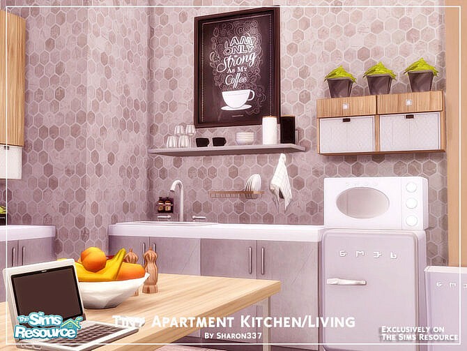 Sims 4 Tiny Apartment Kitchen/Living Room by sharon337 at TSR