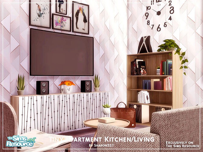Sims 4 Tiny Apartment Kitchen/Living Room by sharon337 at TSR