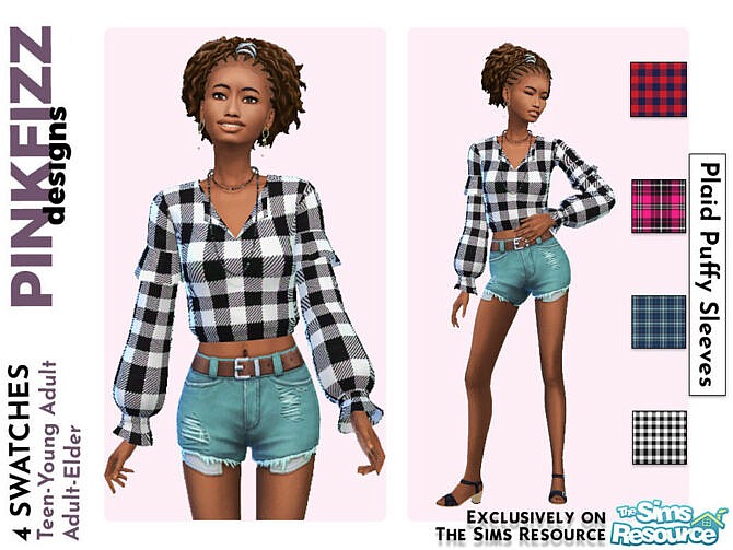 Sims 4 Plaid Puffy Sleeves by Pinkfizzzzz at TSR
