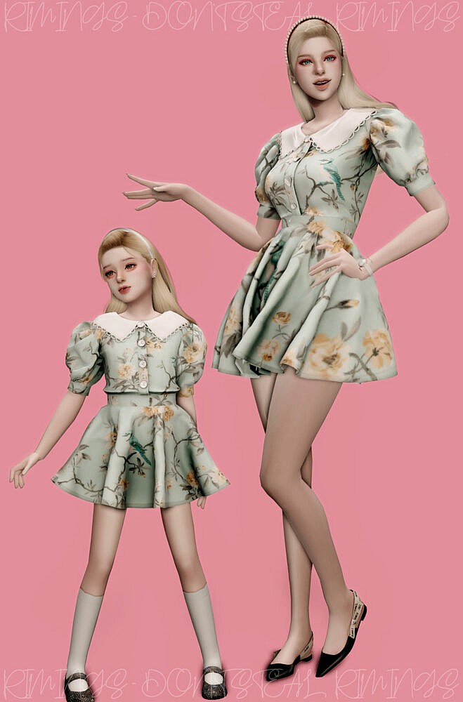 Sims 4 Puff Sleeve Dress Mother & Daughter at RIMINGs