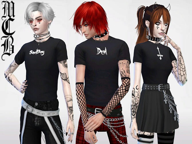 Sims 4 Guys SadBoy, Devil and Upside Down Cross T shirts by MaruChanBe at TSR