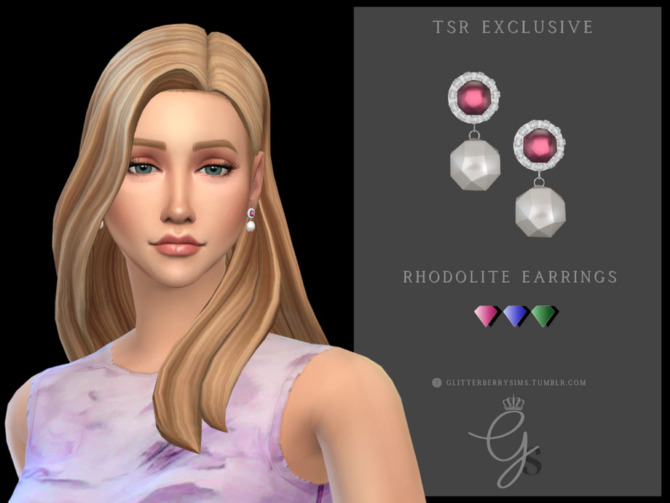 Sims 4 Rhodolite Earrings by Glitterberryfly at TSR