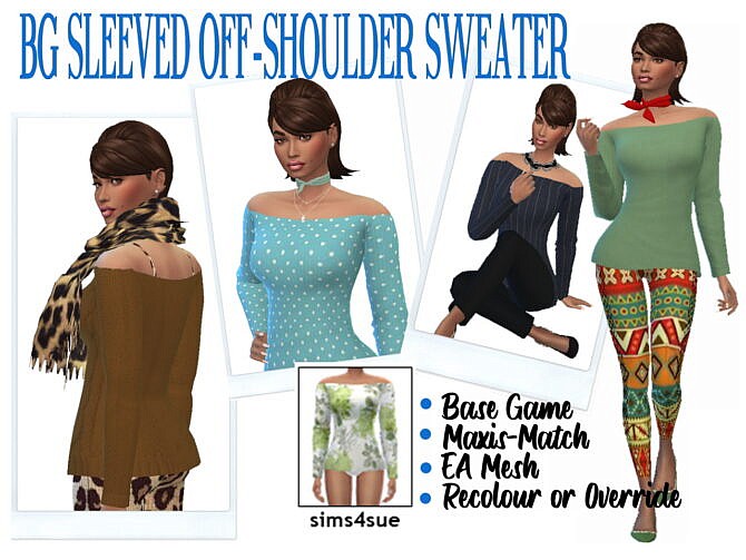 Sims 4 BG SLEEVED OFF SHOULDER SWEATER at Sims4Sue