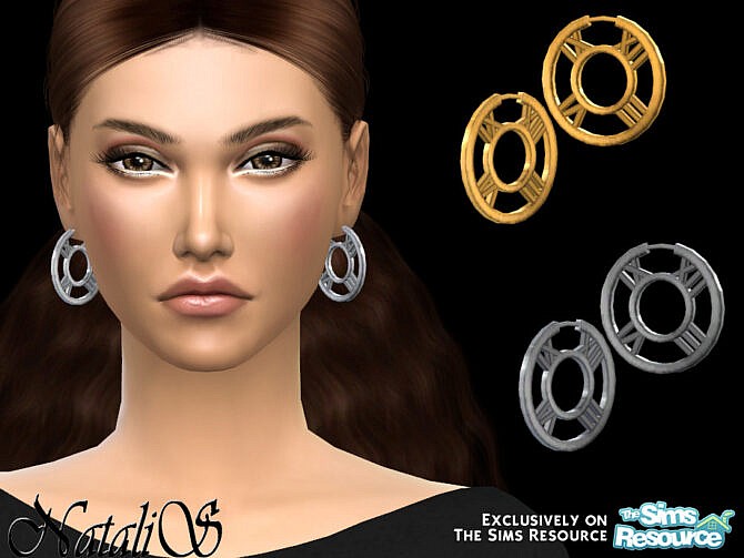 Sims 4 Roman numeral hoop earrings by NataliS at TSR