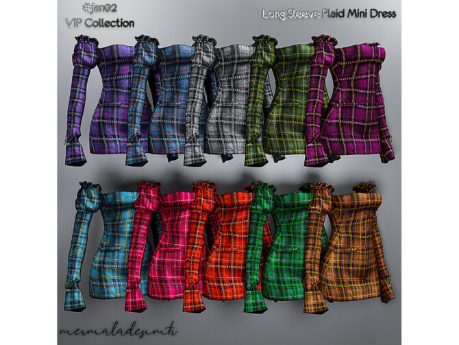 Sims 4 Long Sleeve Plaid Mini Dress by mermaladesimtr at TSR