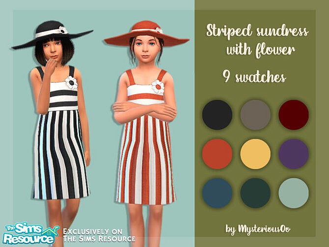 Sims 4 Striped sundress with flower by MysteriousOo at TSR