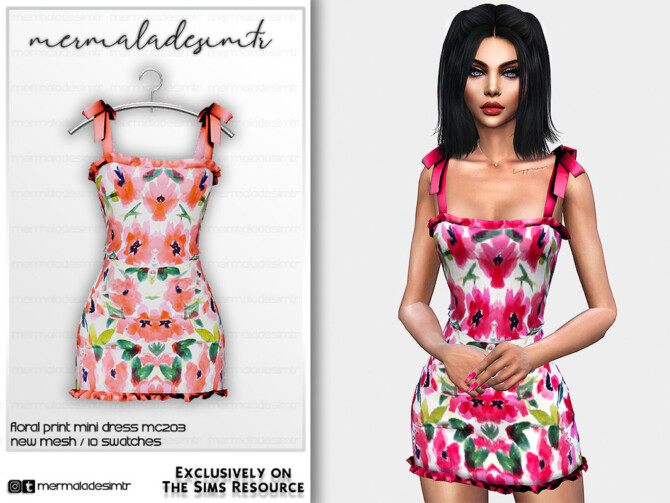 Sims 4 Floral Print Mini Dress MC203 by mermaladesimtr at TSR