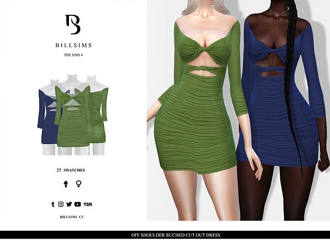 Sims 4 Off Shoulder Ruched Cut Out Dress by Bill Sims at TSR