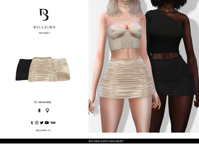 Ruched Satin Mini Skirt By Bill Sims