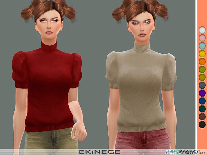 Mock Neck Puff Sleeve Sweater By Ekinege