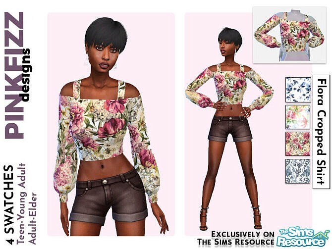 Sims 4 Flora Cropped Shirt by Pinkfizzzzz at TSR