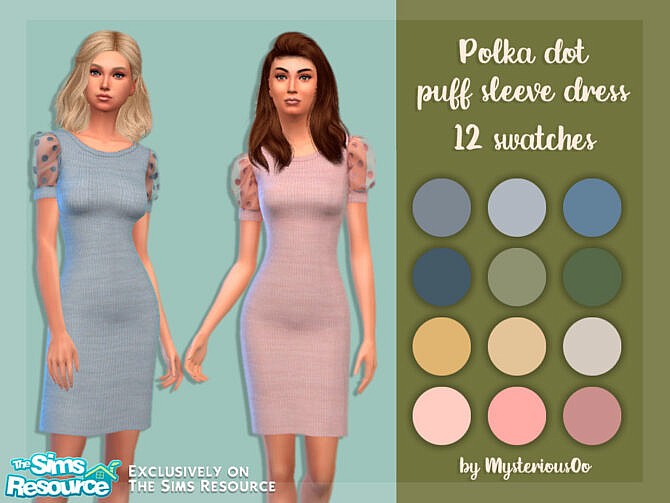 Sims 4 Polka dot puff sleeve dress by MysteriousOo at TSR