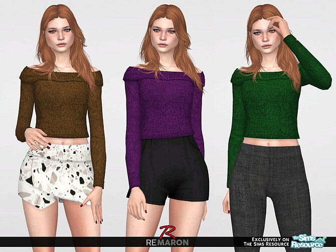Sims 4 Off Shoulder Top 01 F by ReMaron at TSR