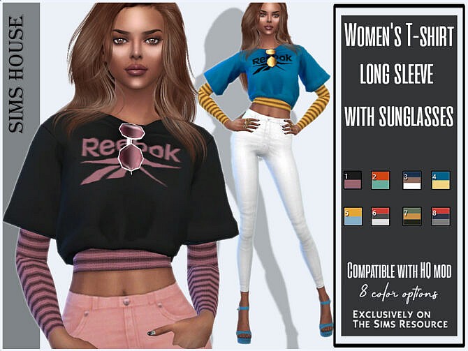 Sims 4 Womens long sleeve t shirt with sunglasses by Sims House at TSR