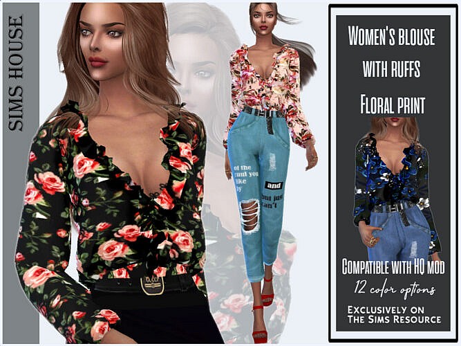 Women’s Blouse With Ruffs Floral Print By Sims House