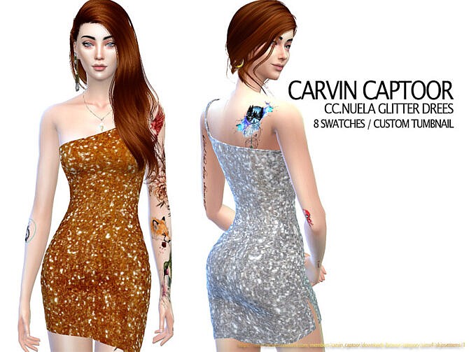 Sims 4 Nuela Glitter Dress by carvin captoor at TSR