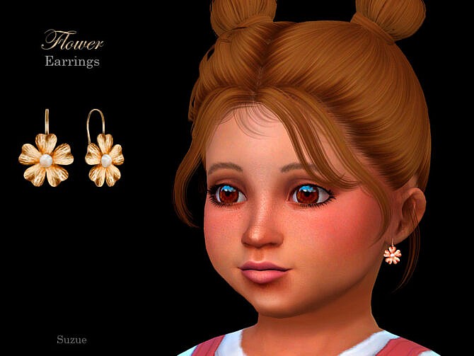 Sims 4 Flower Toddler Earrings by Suzue at TSR