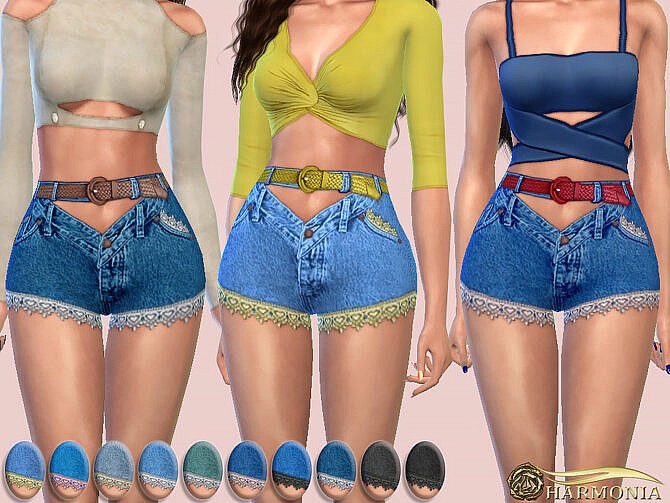 Sims 4 Crochet Lace Trim Denim Shorts by Harmonia at TSR