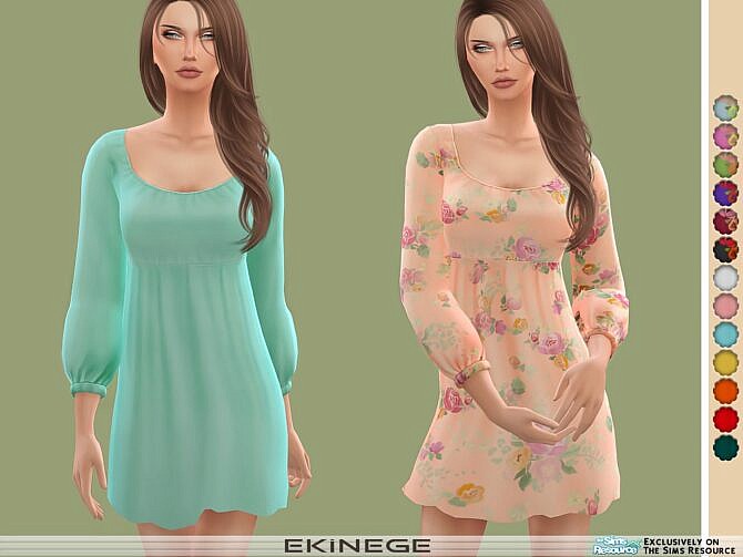 Sims 4 Scoop Neck Long Sleeve Mini Dress by ekinege at TSR