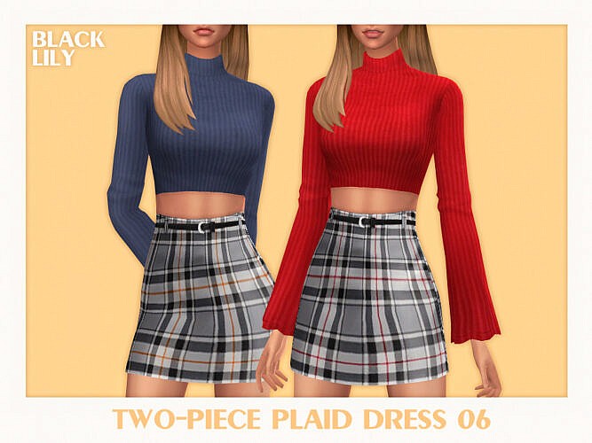 Two-Piece Plaid Dress 06 by Black Lily at TSR » Sims 4 Updates