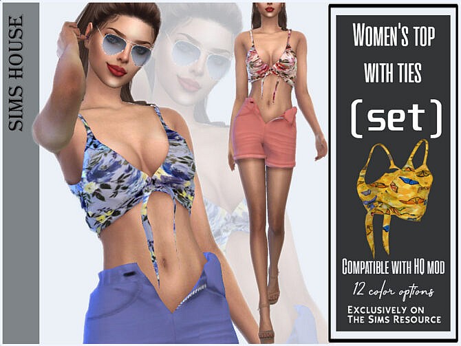 Sims 4 Womens top with ties (set) by Sims House at TSR