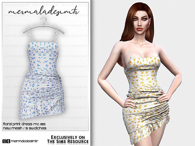 Sims 4 Floral Print Dress MC185 by mermaladesimtr at TSR