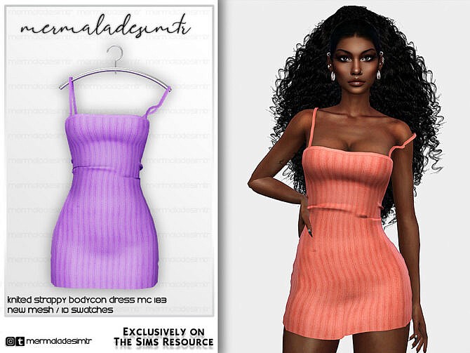 Sims 4 Knitted Strappy Bodycon Dress MC183 by mermaladesimtr at TSR