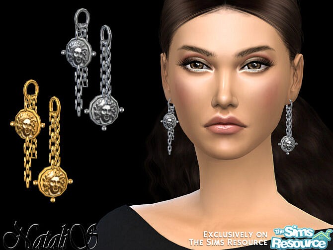 Sims 4 Coin chain dangle earrings by NataliS at TSR