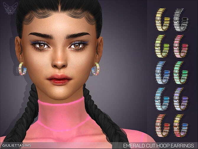 Sims 4 Emerald Cut Hoop Earrings by feyona at TSR
