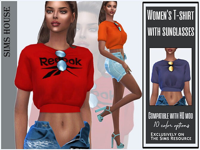 Sims 4 Womens T shirt with sunglasses by Sims House at TSR