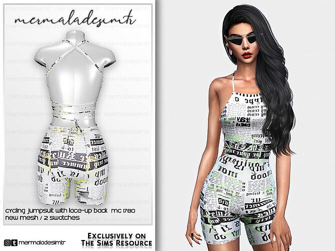 Sims 4 Cycling Jumpsuit with Lace up Back MC180 by mermaladesimtr at TSR