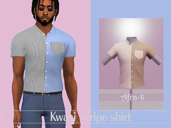 Sims 4 Kwasi contrast stripe shirt by akaysims at TSR