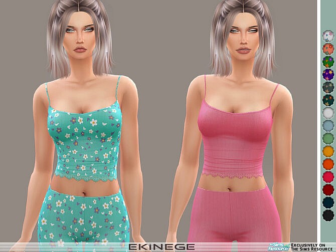Sims 4 Ribbed Lace Trim Cami by ekinege at TSR