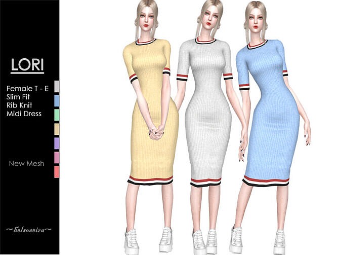 Sims 4 LORI Rib Knit Midi Dress by Helsoseira at TSR