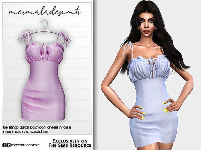 Sims 4 Tie Strap Detail Bodycon Dress MC189 by mermaladesimtr at TSR